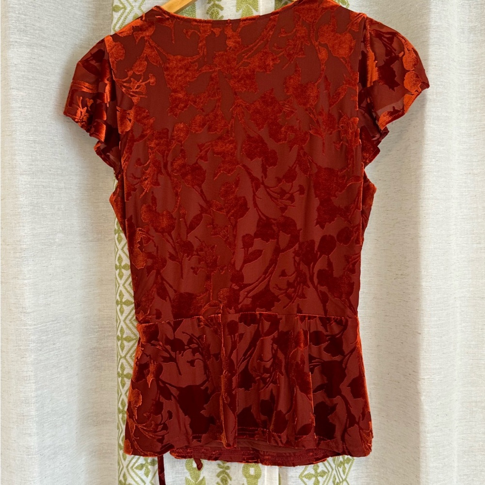 Banana Republic Orange Muir Wood Velvet Wrap MED Flutter Sleeve Top Blouse - Picture 5 of 5